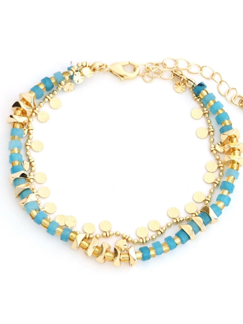 South Moon Under Gold and Turquoise Layered Beaded Bracelet